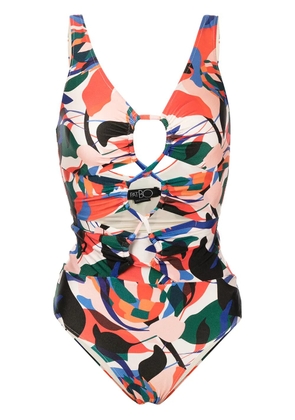 PatBO Moscow abstract-print lace-up swimsuit - Multicolour