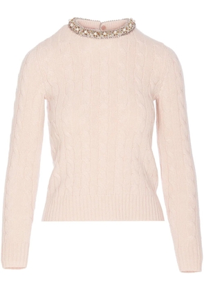 Valentino Garavani cable-knit crew neck jumper - Pink