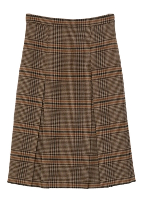 Saint Laurent pleated check midi skirt - Brown