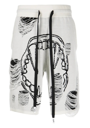 Haculla intarsia-knit distressed bermuda shorts - White