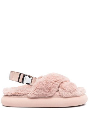 Moncler shearling cross-strap slippers - Pink