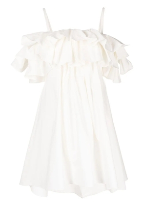 Goen.J cold-shoulder ruffled dress - White