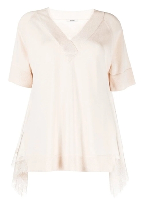 Goen.J lace-trim V-neck T-shirt - Neutrals