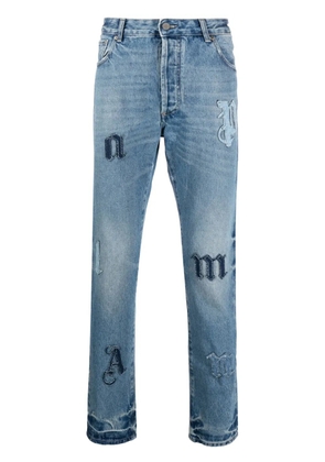 Palm Angels logo-patch straight jeans - Blue