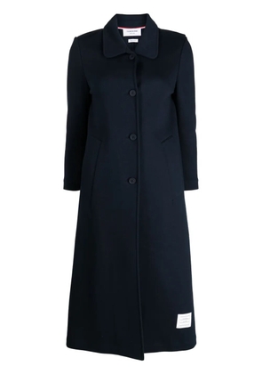 Thom Browne logo-patch single-breasted coat - Blue