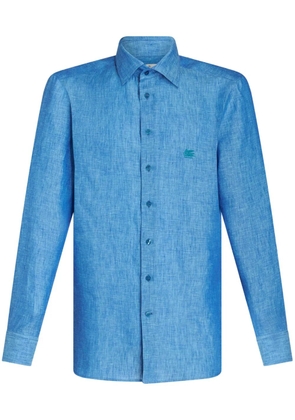 ETRO Pegaso-embroidered mélange-effect shirt - Blue