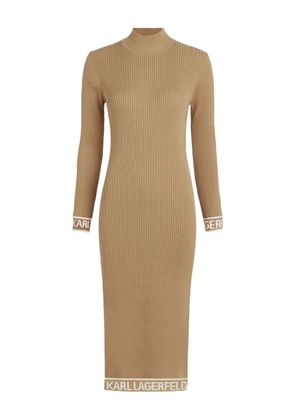 Karl Lagerfeld logo-trim ribbed midi dress - Brown
