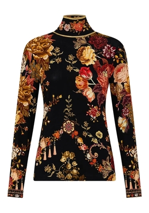 Camilla floral high-neck top - Black