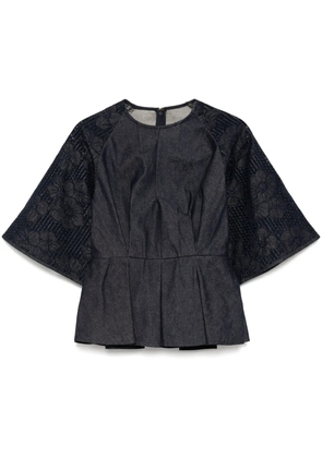 Elie Saab denim embroidered top - Blue