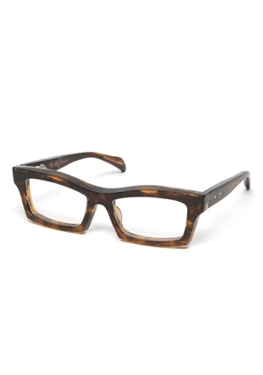 Takaori Katana geometric-frame glasses - Brown