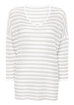 Le Tricot Perugia stripe open-knit jumper - White