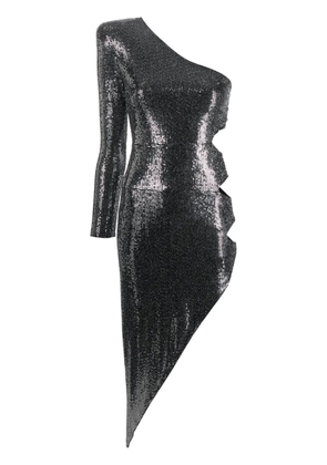 NISSA one-shoulder sequinned midi dress - Silver