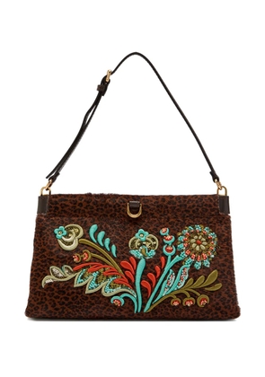 ETRO embroidered leopard-print shoulder bag - Brown