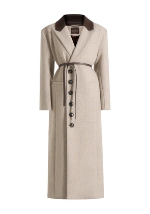 Manière De Voir Anissa herringbone leather-collar coat - Neutrals