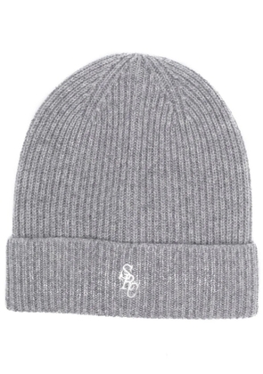Sporty & Rich logo-embroidered cashmere beanie - Grey