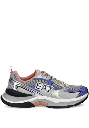 Ea7 Emporio Armani metallic-effect panelled mesh low-top sneakers - Grey