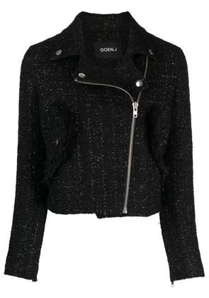 Goen.J tweed cropped biker jacket - Black