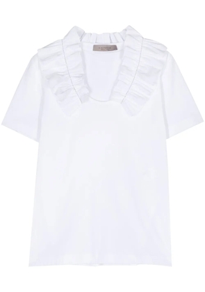 D.Exterior ruffled-collar jersey T-shirt - White