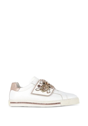 René Caovilla jewel-embellished leather sneakers - White