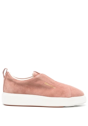 Santoni logo-debossed suede slip-on sneakers - Pink