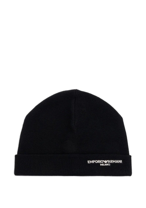 Emporio Armani logo-embroidered wool beanie - Black