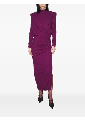 Mugler draped padded-shoulder maxi dress - Purple