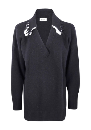 Aviù frayed-collar wool sweater - Black