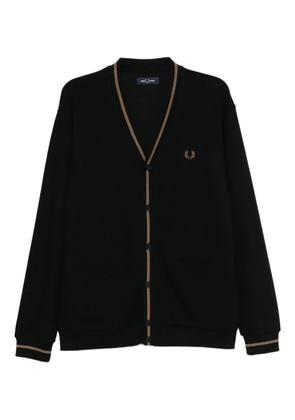Fred Perry embroidered-logo cotton cardigan - Black