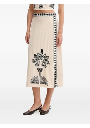 Hoss Intropia embroidered-tree midi skirt - Neutrals