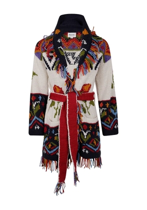 FRANTIC floral-fringe cardigan - White