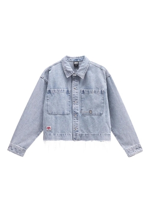 FINGERCROXX frayed-hem embroidered denim jacket - Blue