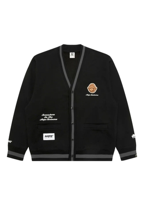 AAPE BY *A BATHING APE® embroidered ape head ribbed trim cardigan - Black