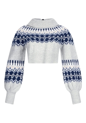 LIU JO jacquard puff-sleeve crop sweater - Grey