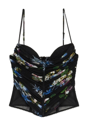 Blumarine floral-print ruched top - Black