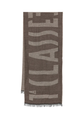 ALVIERO MARTINI 1° CLASSE logo-pattern fringed scarf - Brown