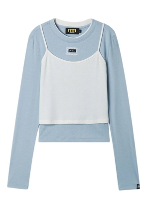 Mini Cream lace-trim long-sleeve T-shirt - Blue