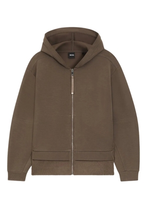 BOSS fur-panel zip-up hoodie - Brown
