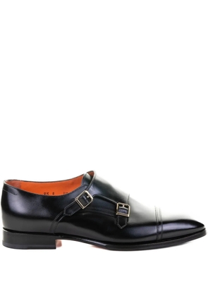 Santoni double-buckle leather monk shoes - Black