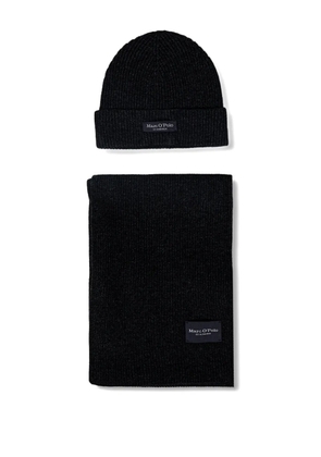 Marc O'Polo logo-patch beanie hat set - Grey