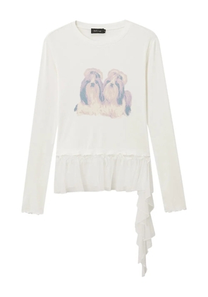 tout a coup dog-print ruffled-hem T-shirt - Neutrals