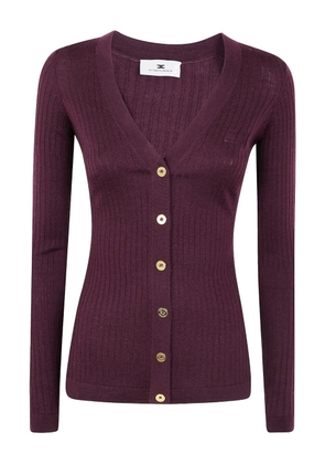 Elisabetta Franchi ribbed gold-button cardigan - Red