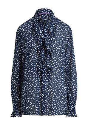Ralph Lauren Collection ruffle-trim geometric-print Addison shirt - Blue