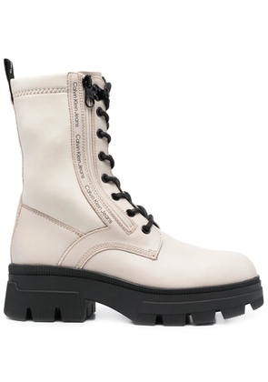 Calvin Klein lace-up leather combat boots - Neutrals