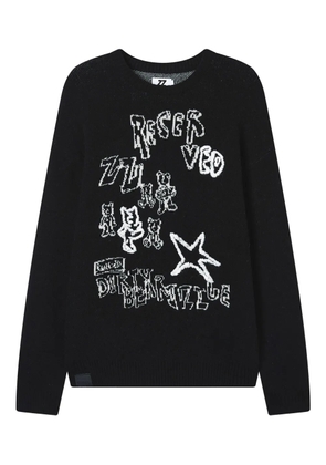 izzue graphic-print crew-neck sweater - Black
