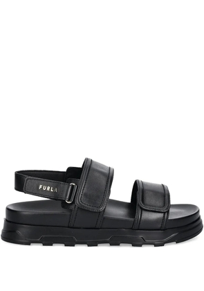 Furla double-straps leather flat sandals - Black