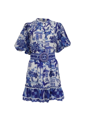 FARM Rio puffed-sleeve belted mini dress - White