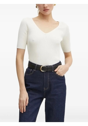 BOSS ribbed V-neck top - White