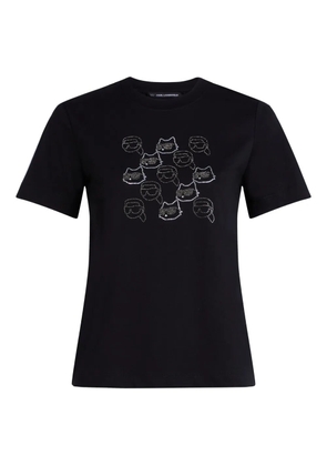 Karl Lagerfeld rhinestone cat-face T-shirt - Black
