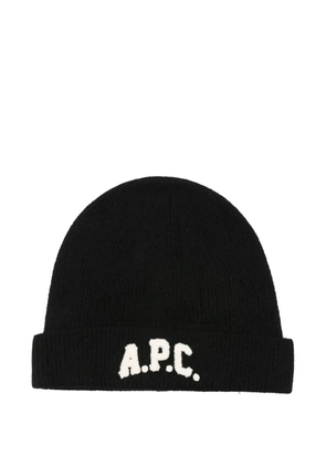 A.P.C. logo-appliqué beanie - Black