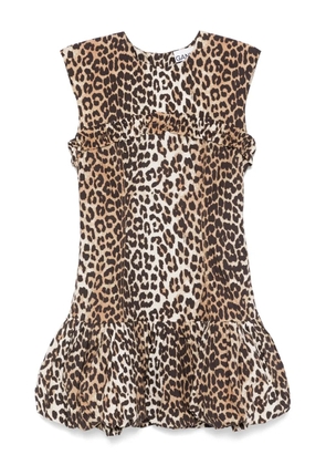 GANNI leopard-print cotton mini dress - Brown